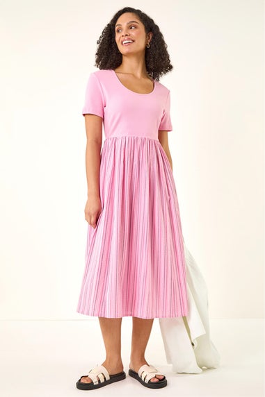 Roman Pink Textured Stripe Midi Dress