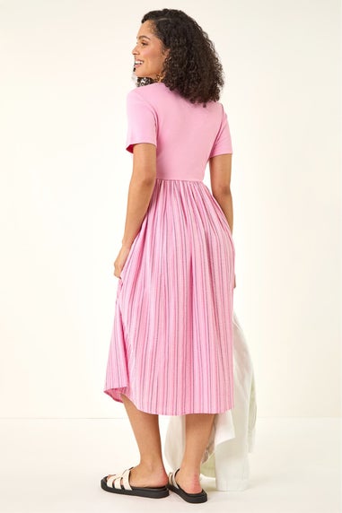 Roman Pink Textured Stripe Midi Dress