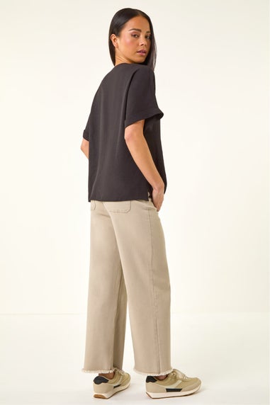 Roman Black Petite One Buttoned V-Neck Top