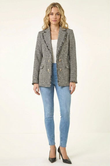 Roman Black Boucle Frayed Edge Jacket