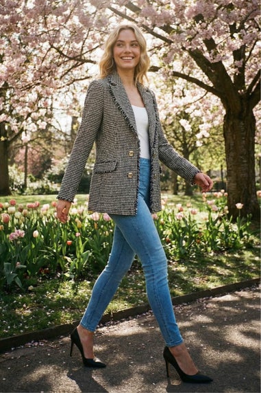 Roman Black Boucle Frayed Edge Jacket