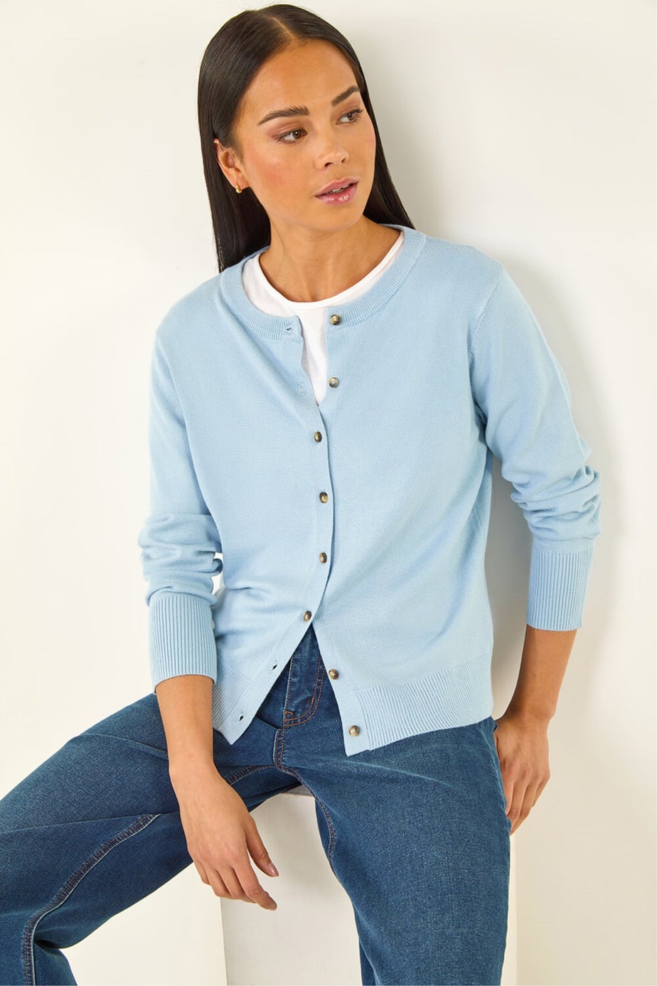 Roman Blue Petite Buttoned Cardigan
