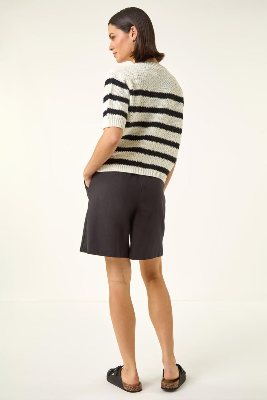 Roman Ivory Stripe Button Knit Cardigan