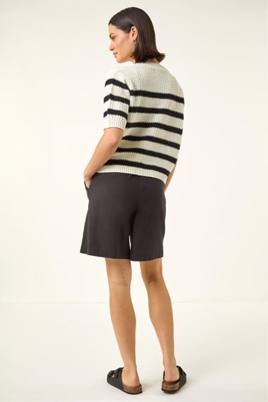 Roman Ivory Stripe Button Knit Cardigan