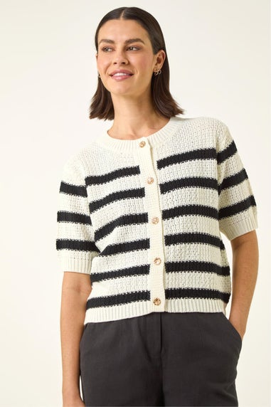 Roman Ivory Stripe Button Knit Cardigan