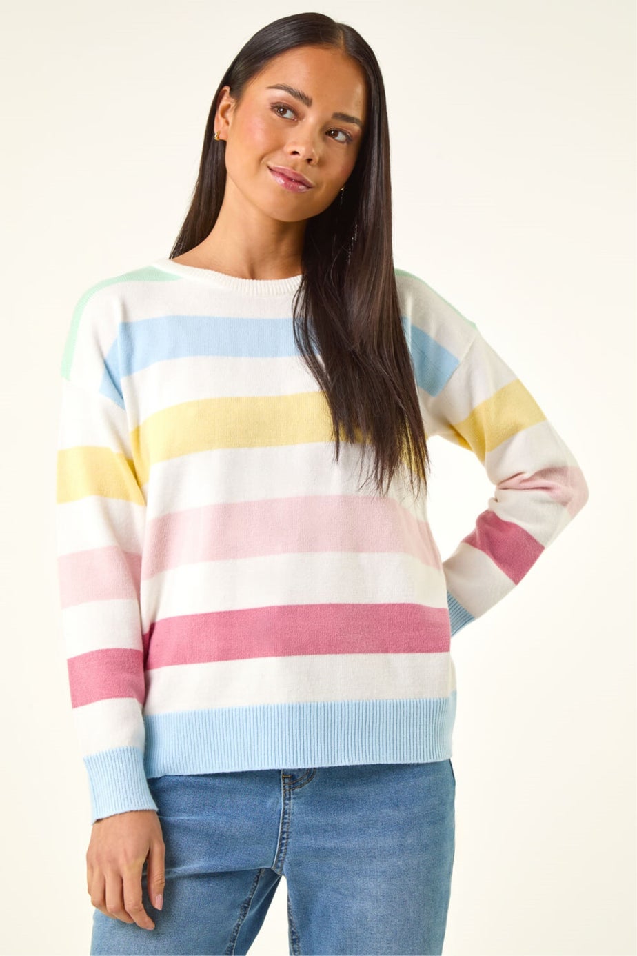 Roman Ivory Petite Stripe Knit Jumper