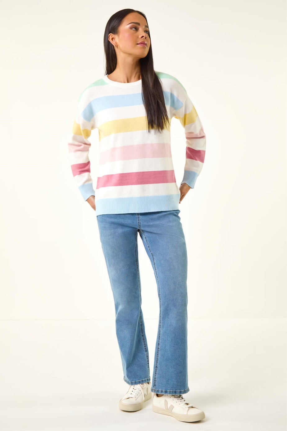 Roman Ivory Petite Stripe Knit Jumper