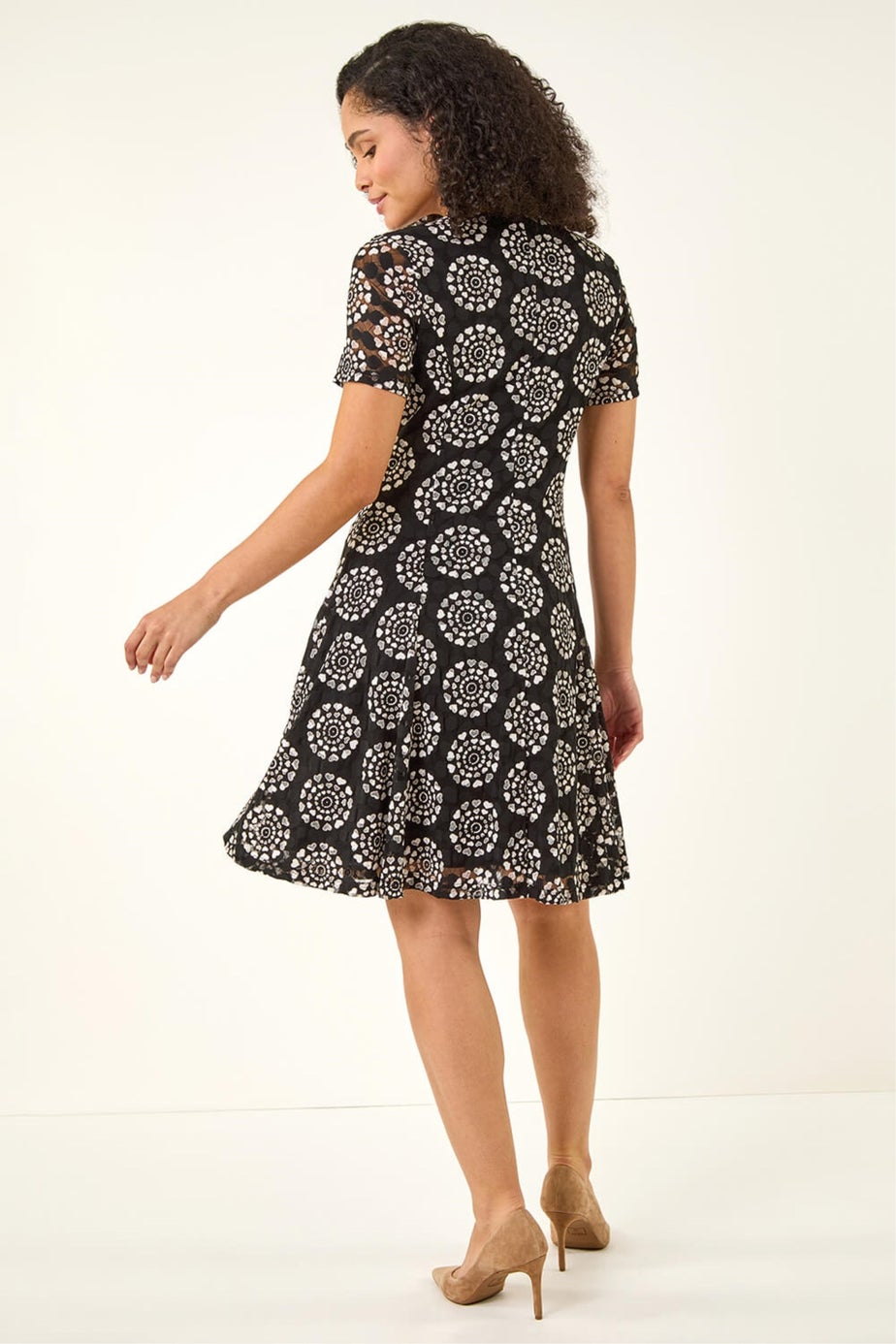 Roman Black Heart Circle Lace Stretch Dress