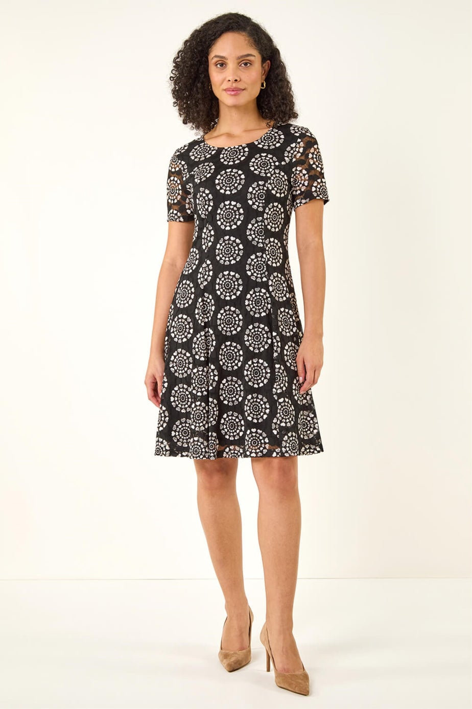 Roman Black Heart Circle Lace Stretch Dress