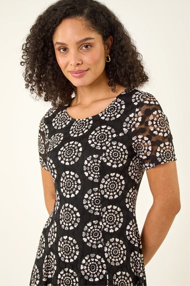 Roman Black Heart Circle Lace Stretch Dress