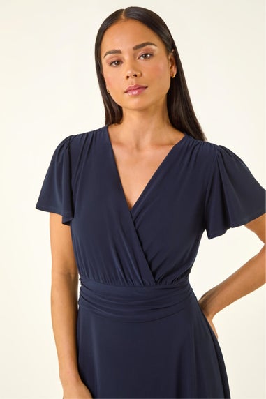 Roman Navy Petite Crossover Stretch Dress