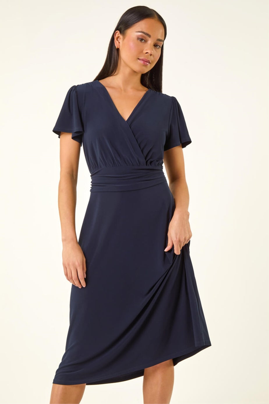 Roman Navy Petite Crossover Stretch Dress