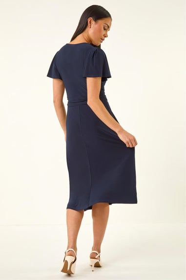 Roman Navy Petite Crossover Stretch Dress