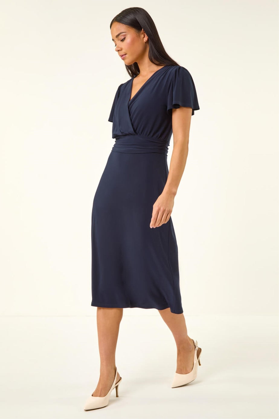 Roman Navy Petite Crossover Stretch Dress