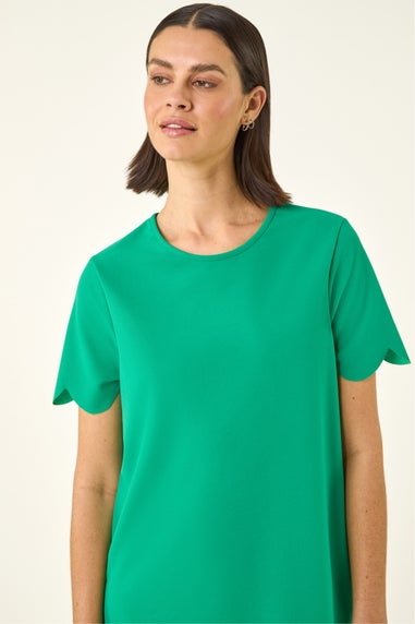 Roman Green Scallop T-Shirt Stretch Dress