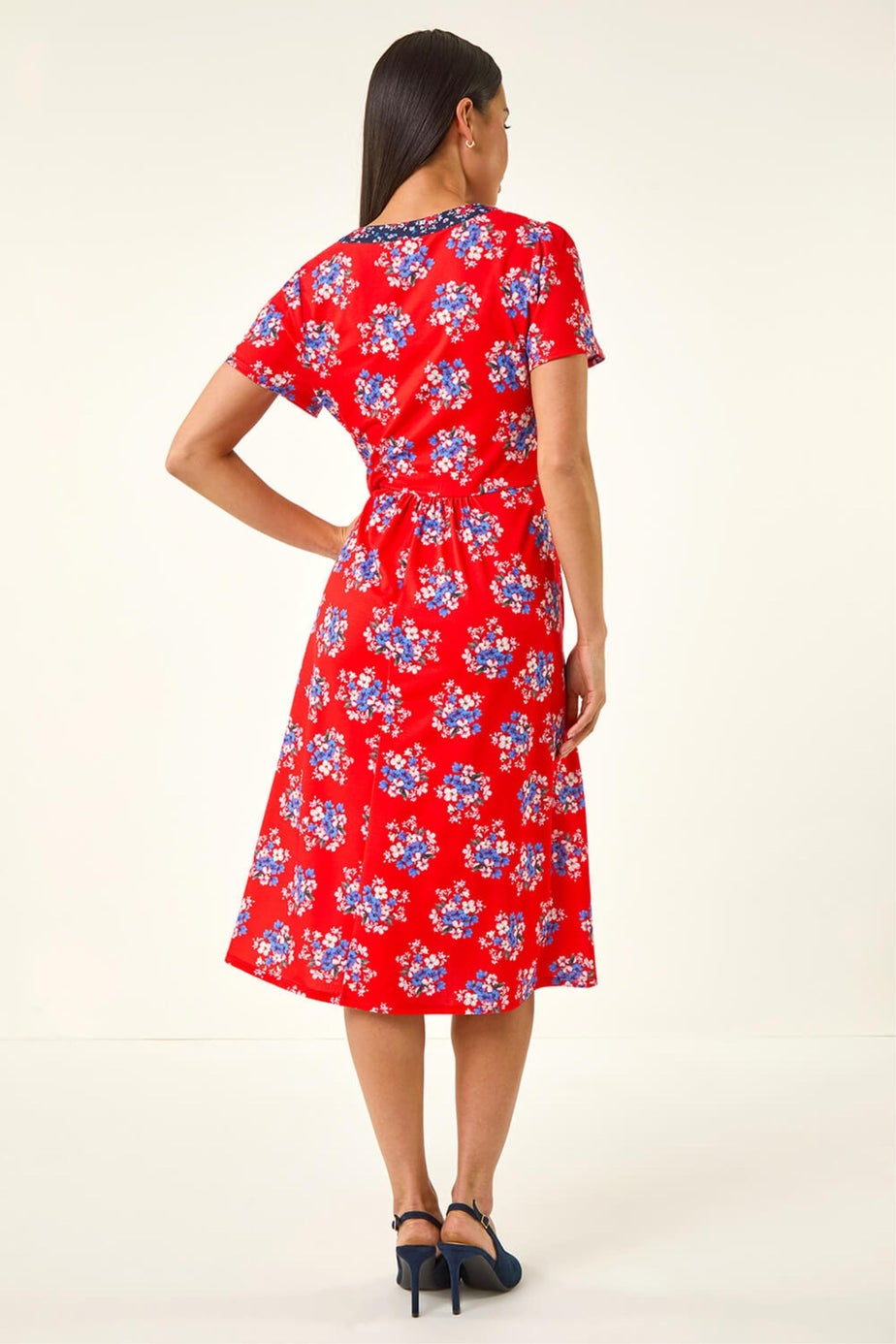 Roman Red Petite Floral Contrast Stretch Midi Dress