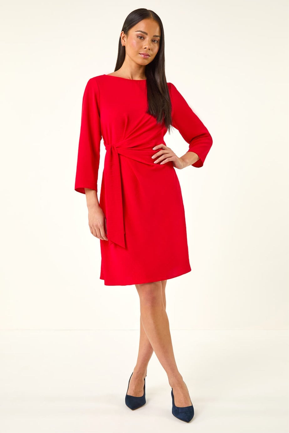 Roman Red Petite Tie Waist Front Dress