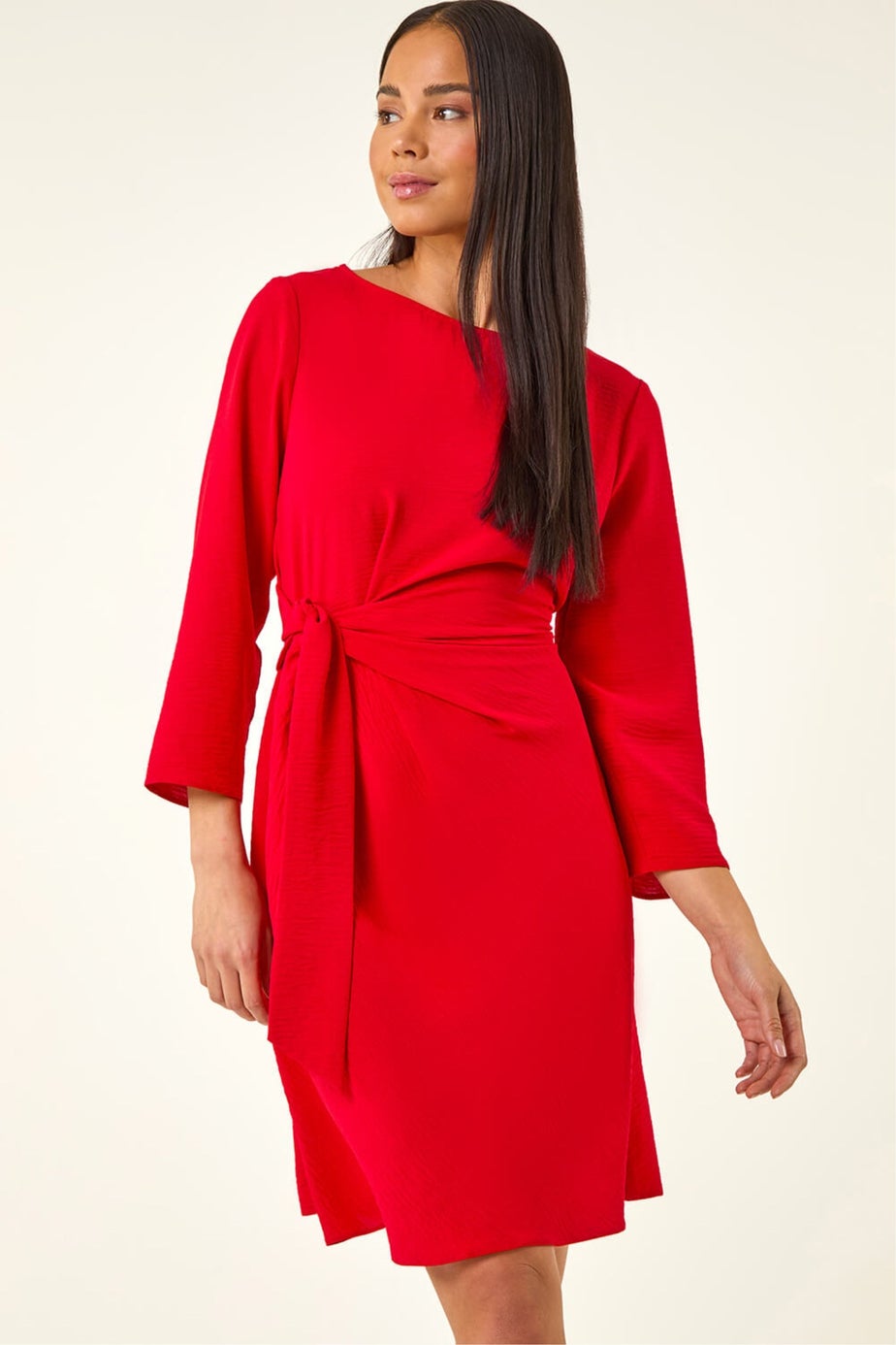 Roman Red Petite Tie Waist Front Dress