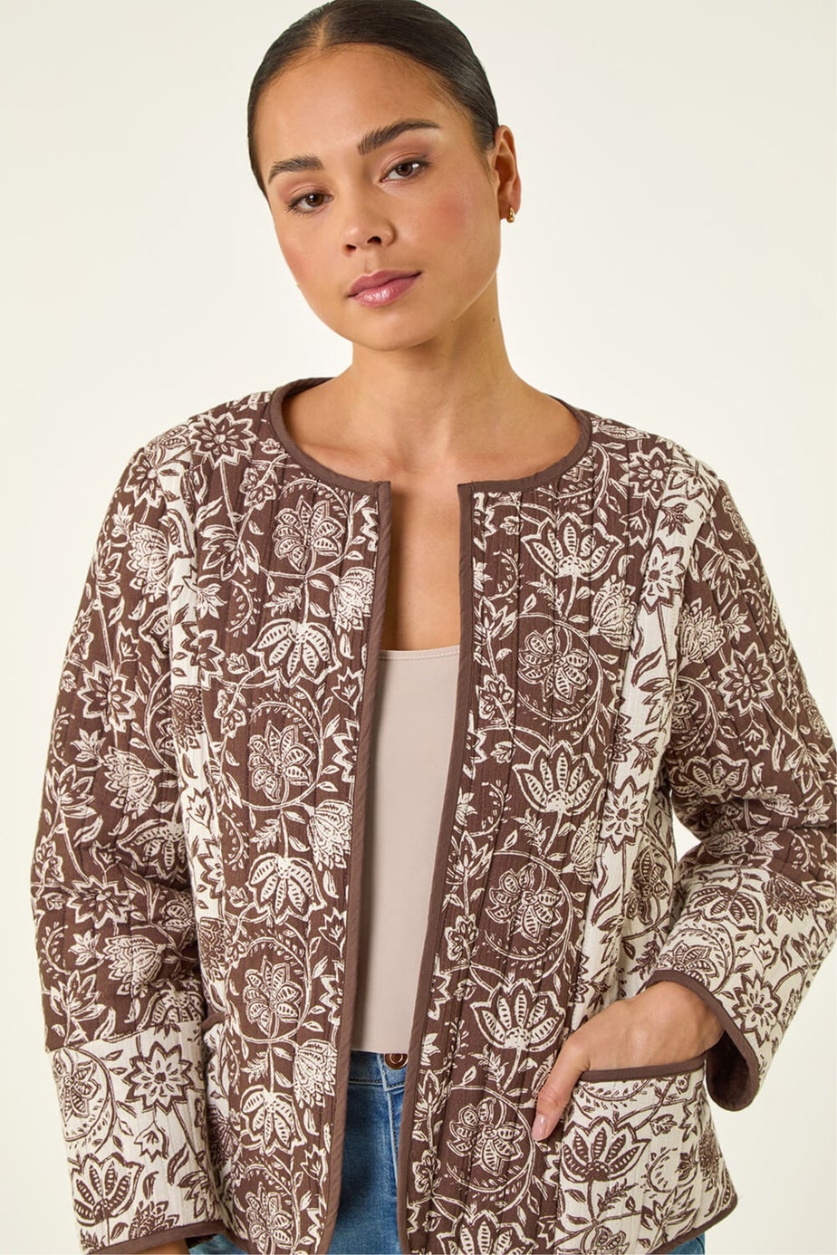 Roman Chocolate Petite Quilted Puffer Jacket