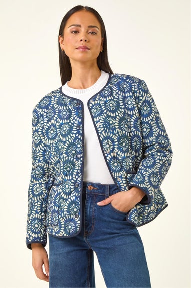 Roman Navy Petite Geo Quilted Puffer Jacket