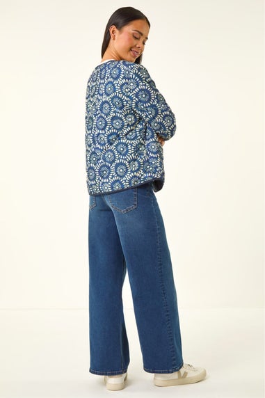 Roman Navy Petite Geo Quilted Puffer Jacket