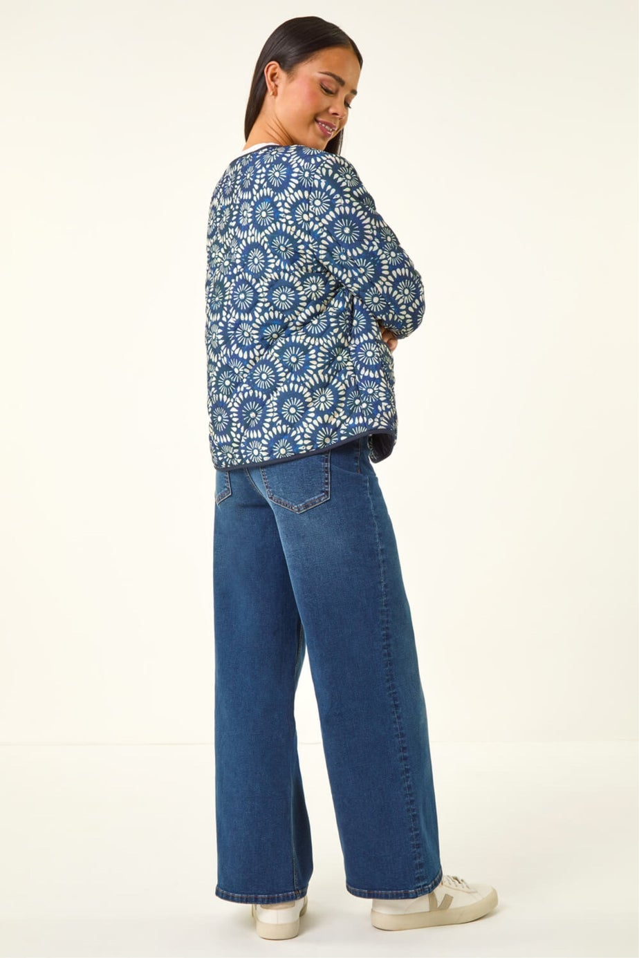 Roman Navy Petite Geo Quilted Puffer Jacket