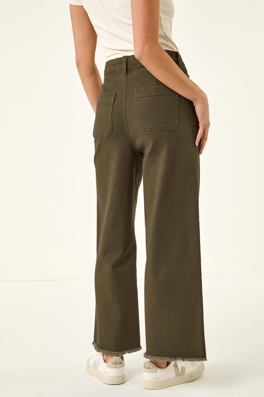 Roman Khaki Petite Cotton Frayed Hem Trouser