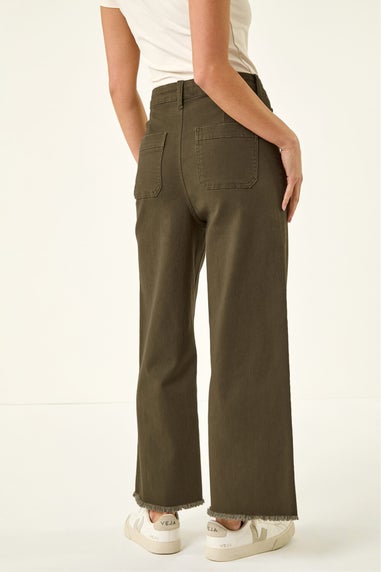 Roman Khaki Petite Cotton Frayed Hem Trouser
