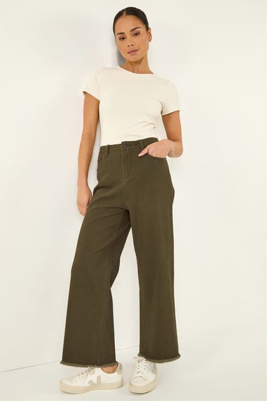 Roman Khaki Petite Cotton Frayed Hem Trouser