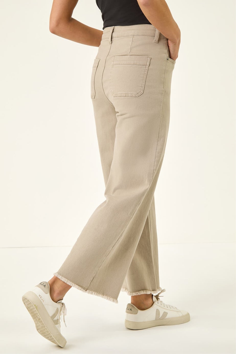 Roman Stone Petite Cotton Frayed Hem Trouser