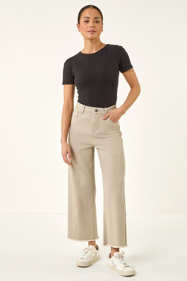 Roman Stone Petite Cotton Frayed Hem Trouser