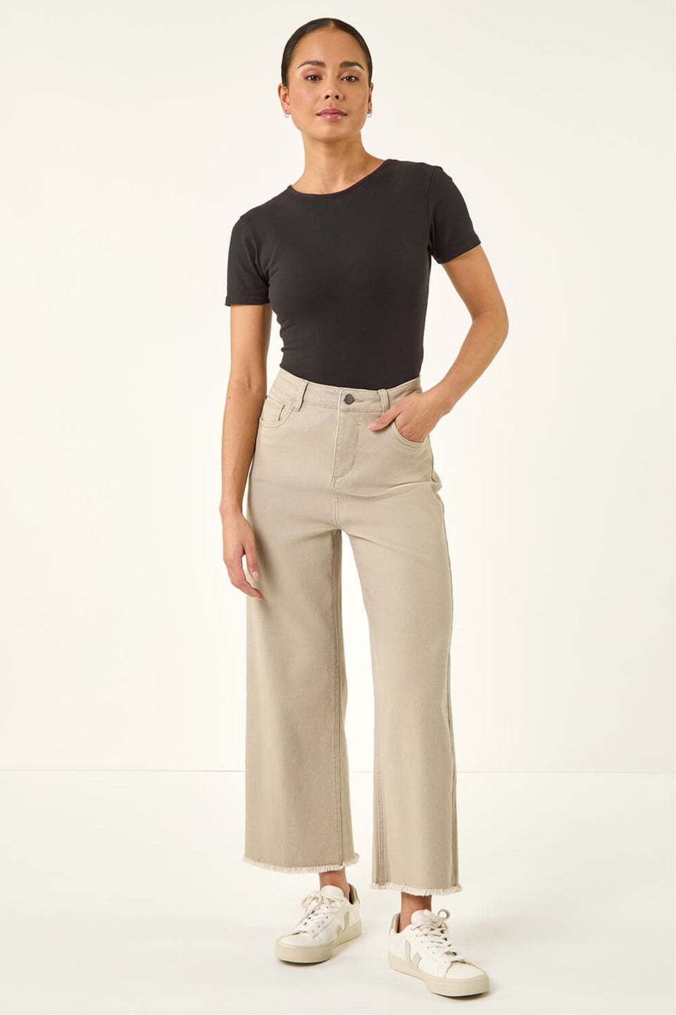 Roman Stone Petite Cotton Frayed Hem Trouser