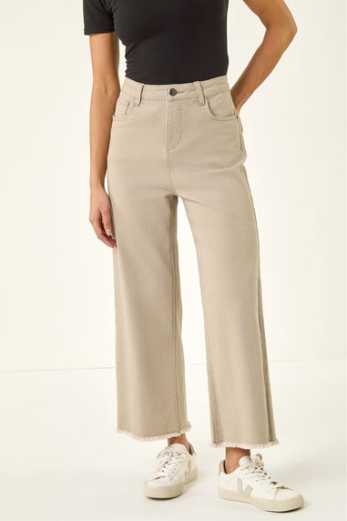 Roman Stone Petite Cotton Frayed Hem Trouser