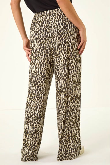 Roman Khaki Petite Animal Wide Leg Trouser