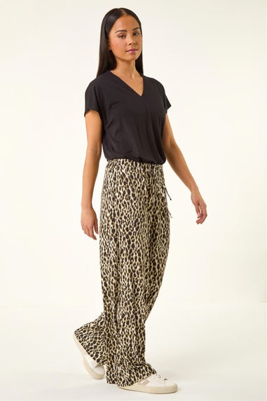 Roman Khaki Petite Animal Wide Leg Trouser