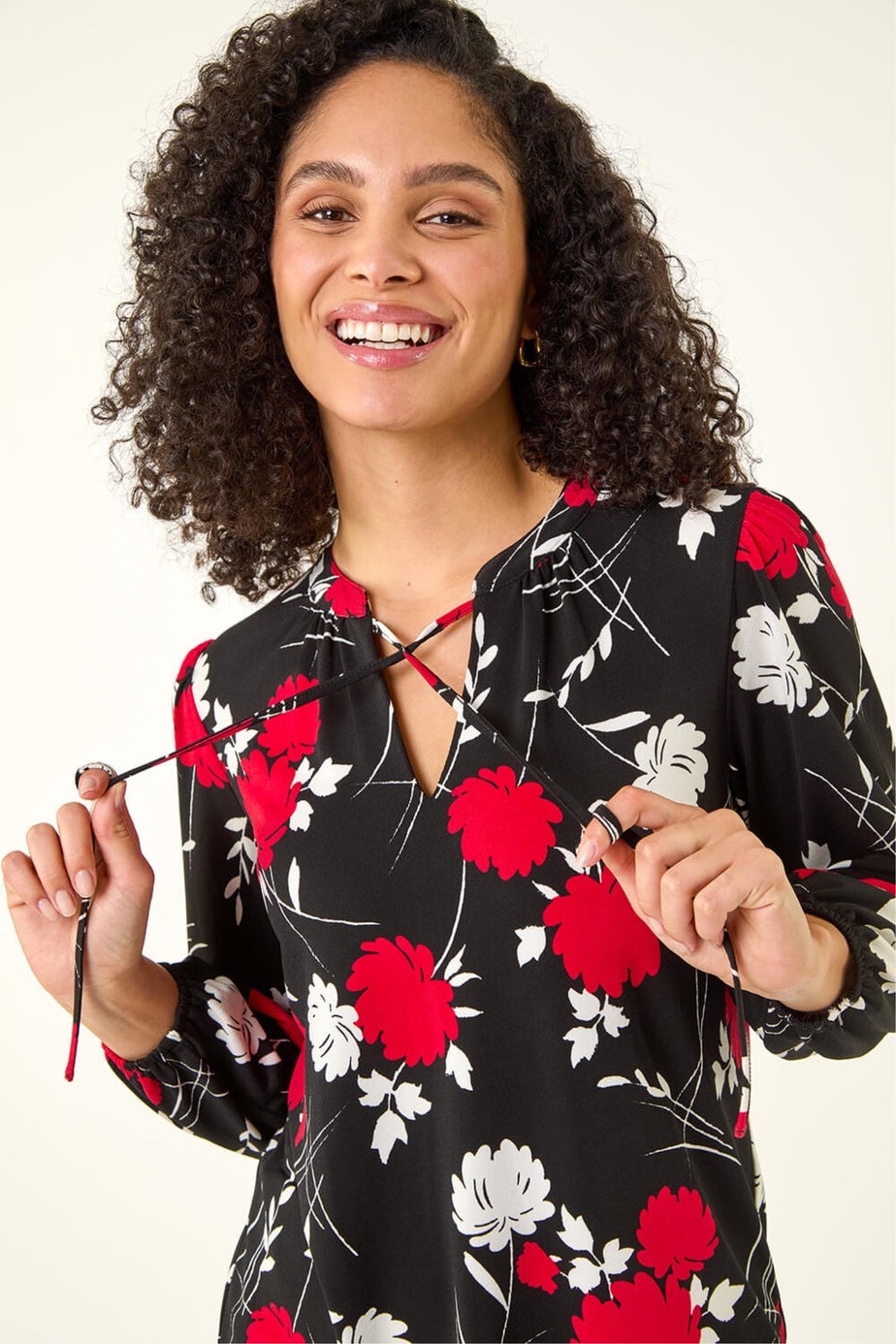 Roman Red Floral Tile Print Stretch Top