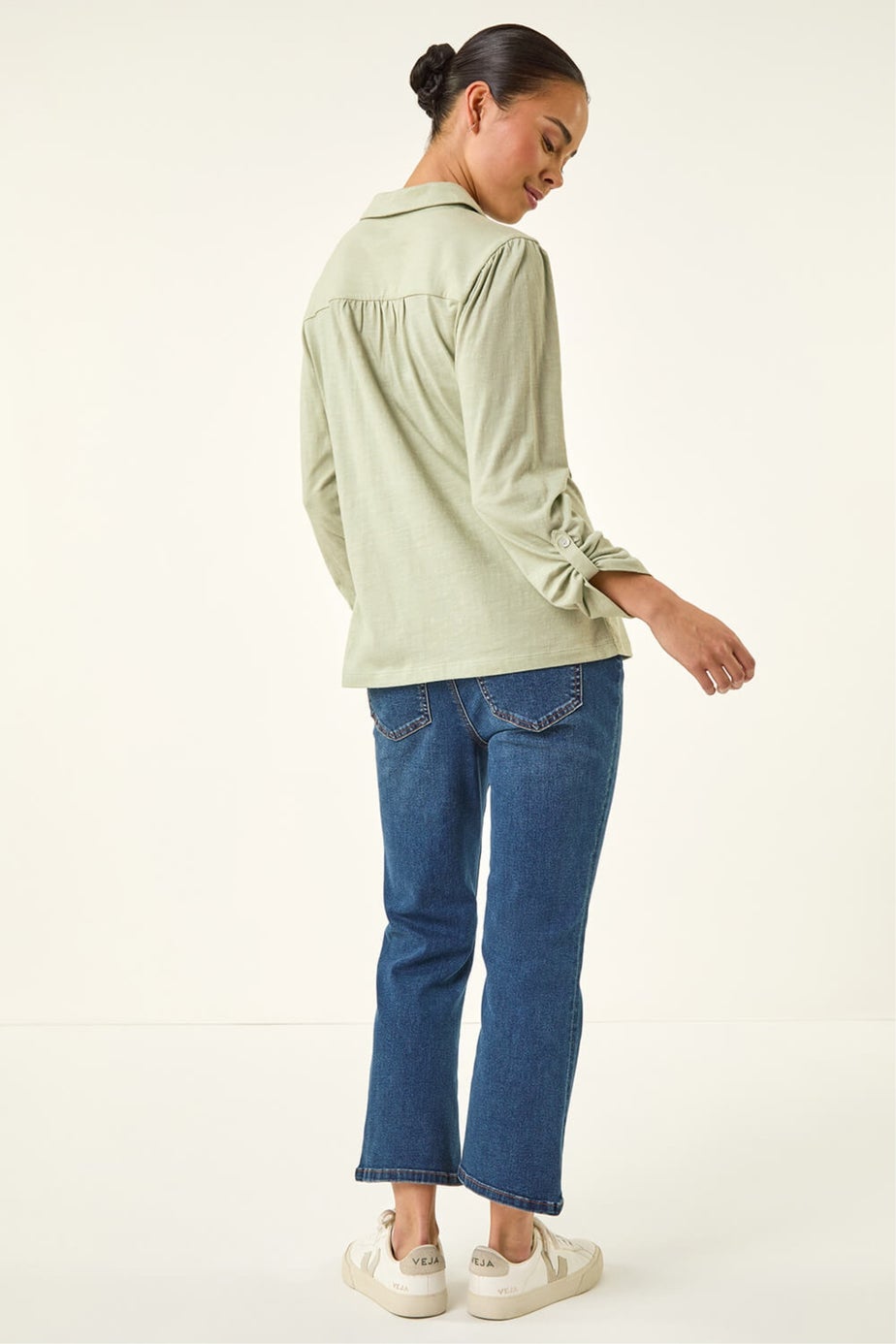 Roman Sage Petite Cotton Lace Trim Blouse