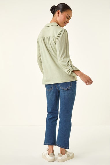 Roman Sage Petite Cotton Lace Trim Blouse