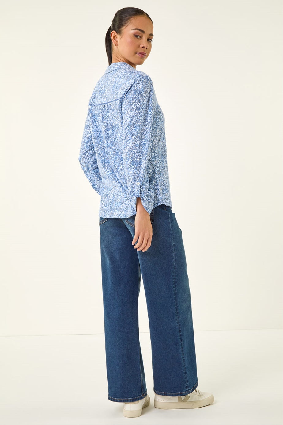 Roman Blue Petite Abstract Spot Jersey Shirt