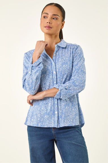 Roman Blue Petite Abstract Spot Jersey Shirt