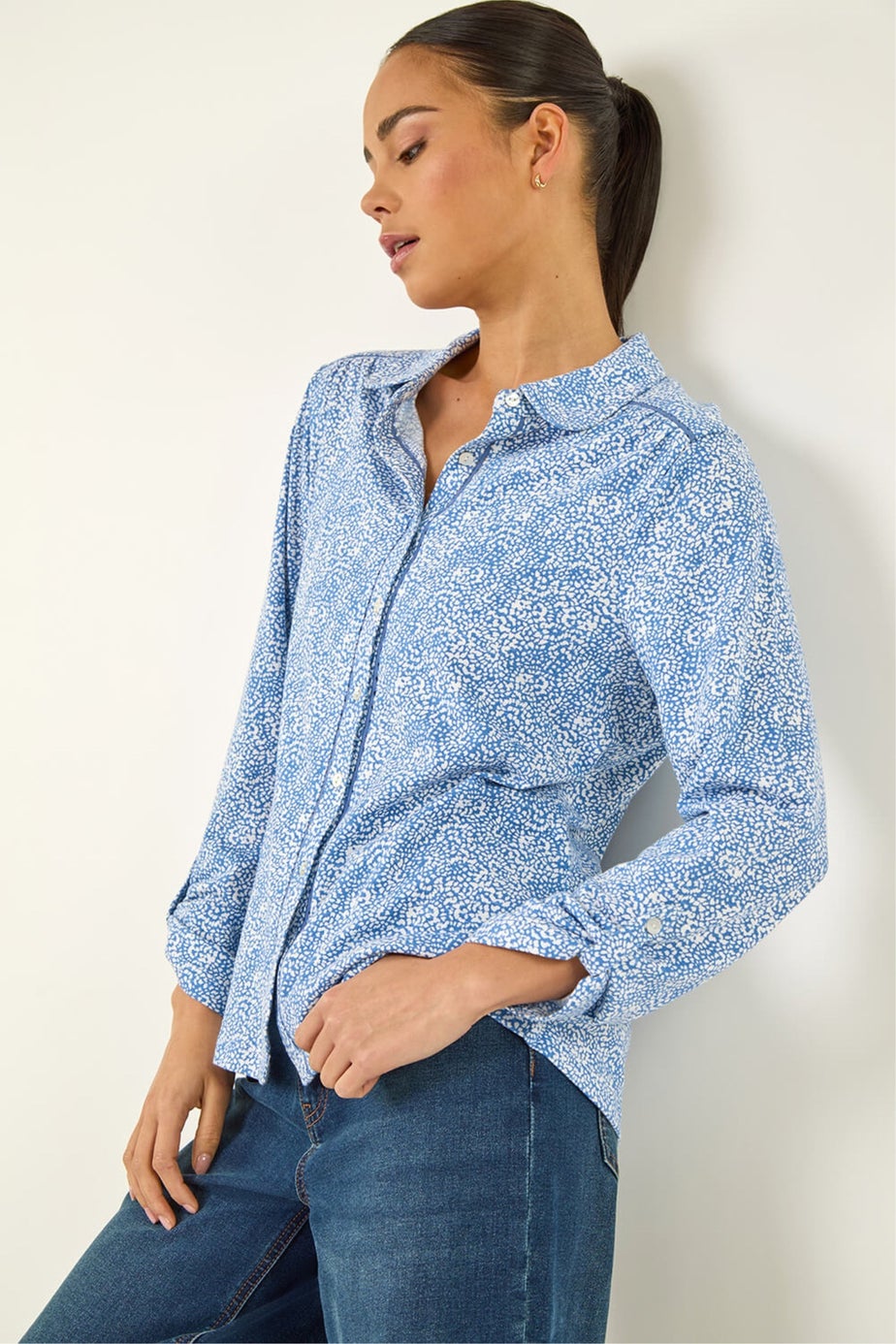 Roman Blue Petite Abstract Spot Jersey Shirt