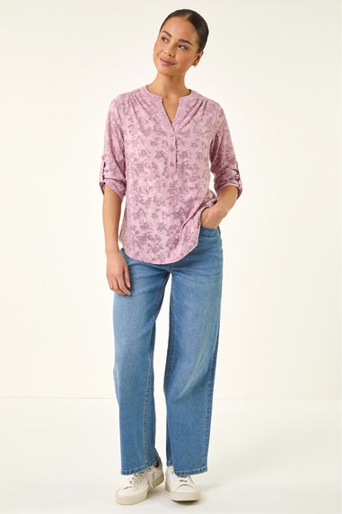 Roman Pink Petite Burnout Print Button Shirt