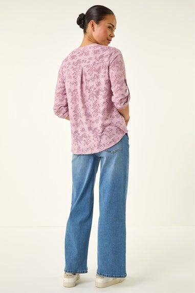 Roman Pink Petite Burnout Print Button Shirt