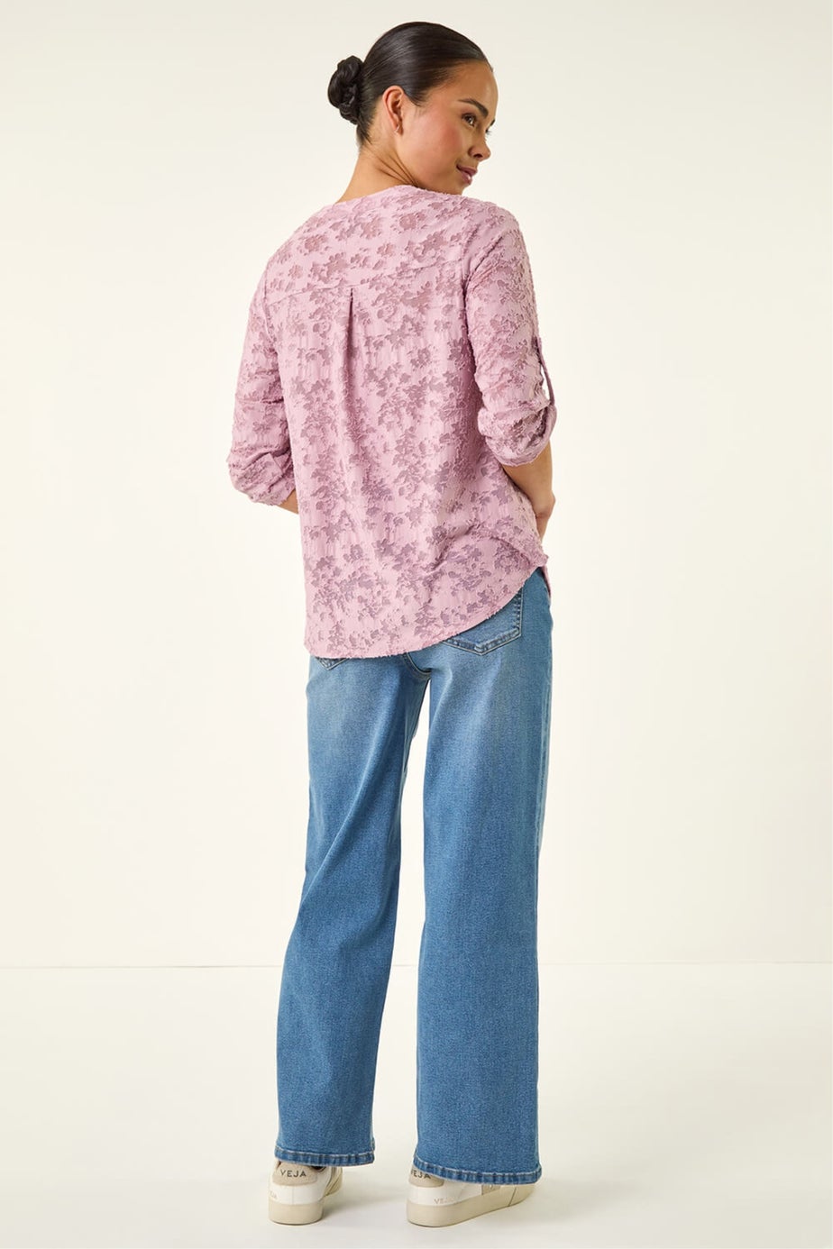 Roman Pink Petite Burnout Print Button Shirt