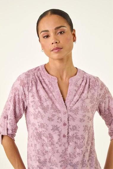 Roman Pink Petite Burnout Print Button Shirt