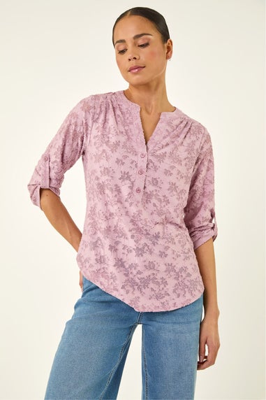 Roman Pink Petite Burnout Print Button Shirt