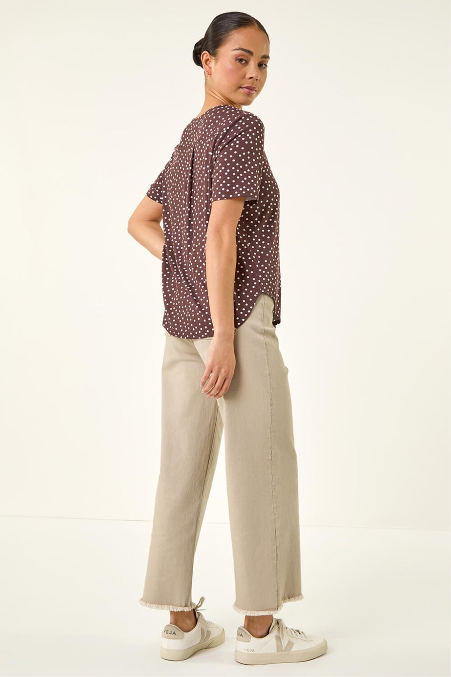 Roman Chocolate Petite Spot V-Neck Blouse