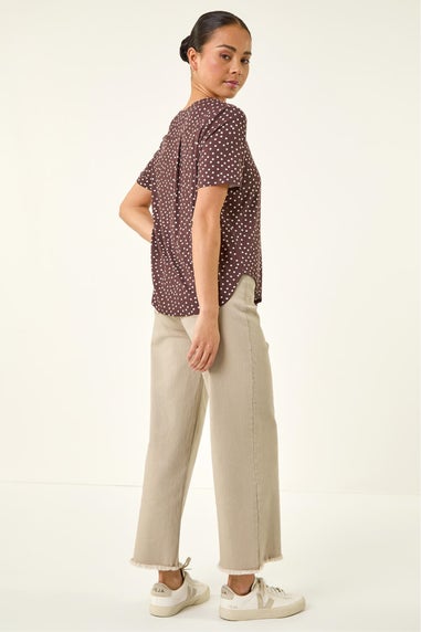 Roman Chocolate Petite Spot V-Neck Blouse