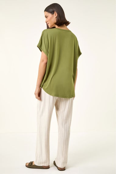 Roman Khaki Textured Stretch Tunic Top