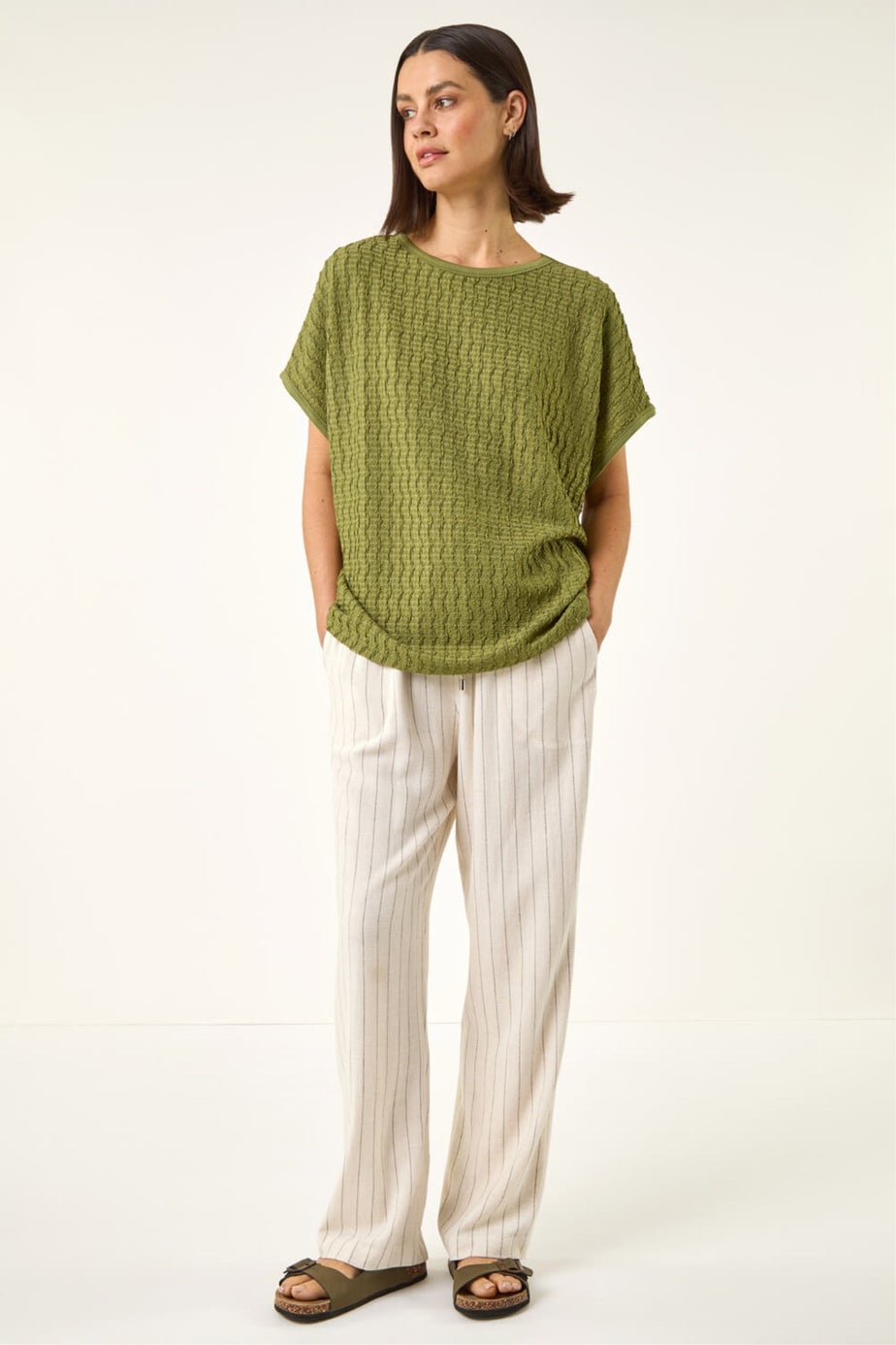 Roman Khaki Textured Stretch Tunic Top